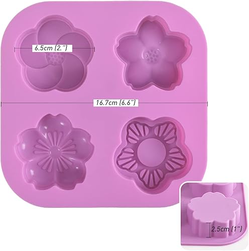 Miniatura 4 de Newk Moldes de silicona con forma de flor, 2 paquetes de 4 cavidades antiadherentes de silicona de grado alimenticio para chocolates, dulces, jabón