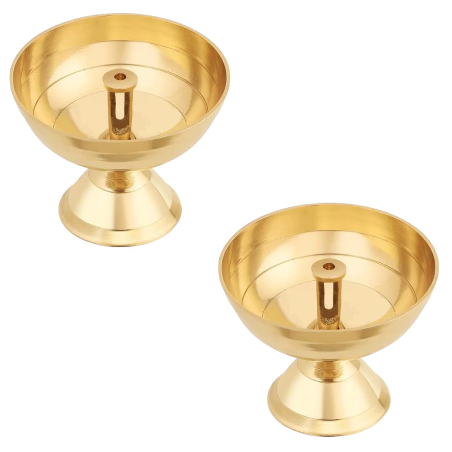 Indian Classic Traditional Small Nandha Vilakku Oval Brass Diya | Gold Pooja Oil Lamp for Temple, Prayer Room, & Festivals | Spiritual Decoration | Durable & Elegant | Pack of 2