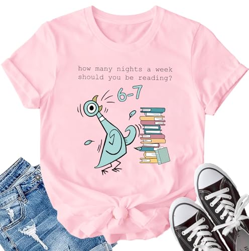 67 Shirt Funny Teacher Shirts for Women 6 7 Six Seven Meme T-Shirt Read Book Pigeon Graphic Tee Short Sleeve Casual Tops Pink