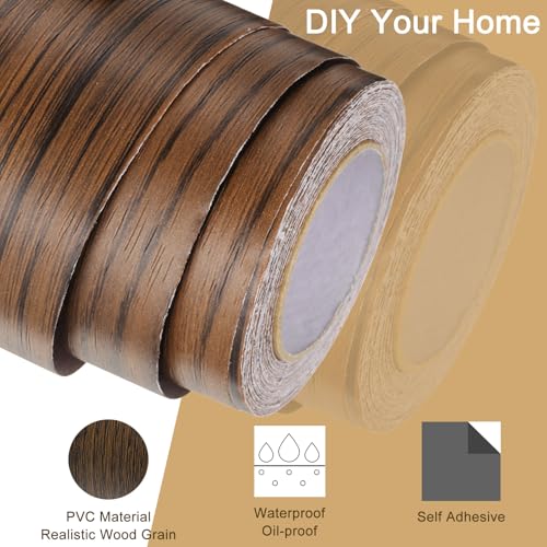 Image of uxcell Wood Grain Tape, 5.9 inch x33 Ft Self Adhesive Wood Grain Repair Patch for Baseboards, Doors, Floor Repair, Furniture Home Decor Walnut