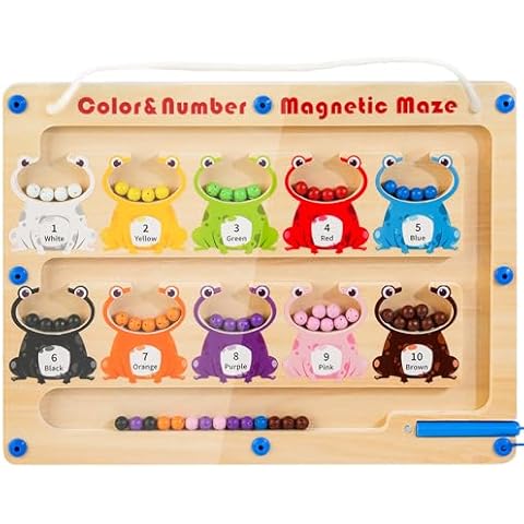 WOODMAM Magnetic Color and Number Maze, Wooden Magnet Maze Montessori Toys for 3+ Years Old, Learning & Education Toys for Preschoolers, Fine Motor Skills Toys for Boys Girls 3 4 5 Years Old Cover