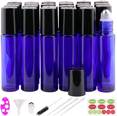 inice 24 Pack,10ml Roller Bottles for Essential Oils Cobalt Blue ...