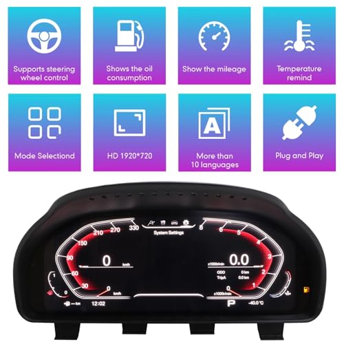 ASVEGE Digitales Armaturenbrett 12,3 Zoll für BMW F10 F11 F18 F06 F12 F13 F01 F02 F03 F25 F26 F15 F16 LCD Tachometer kompatibel mit virtuellen Messgeräten (ohne HUD)