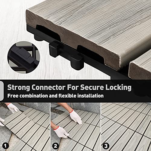 Pure Era Wood Composite Interlocking Floor Deck Tiles Indoor Outdoor Use 12"X12" (10Pcs, 10 Sq. Ft, Grey Oak Wood Pattern) - Great Upgrade To Patio Backyard Pathway #TOP3