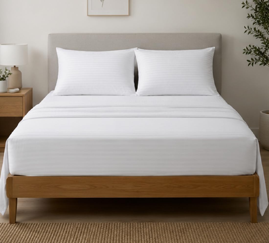 Queen Size 3-Piece Bedding Set (1 Flat Sheet + 2 Pillow Covers)...