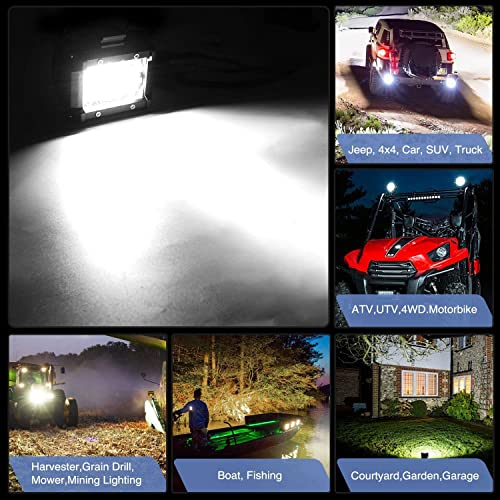 Image of Nilight 2PC 4Inch Triple Row Lights 60W Flood Spot Combo 6000LM Bar Driving Boat Led Off Road Trucks with 12V On /Off 5 Pin Rocker Switch Power 16AWG Wiring Harness Kit-2 Leads