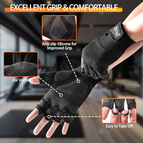 Workout Gloves for Men and Women, Gym Gloves for Weight Lifting, Exercise, Cycling, Training & Fitness, Fingerless with Padded Grip, Full Palm Protection & Breathable Design - Image 4