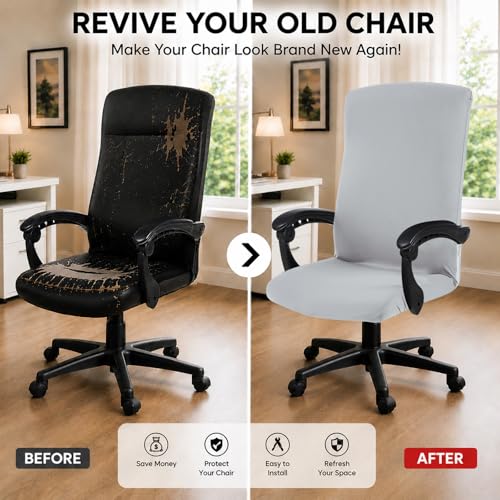 Image of DIVA EN CAMINO DEC Stretch Computer Office Chair Cover with Durable Zipper - Universal Washable Removable Spandex Rotating Boss Chair Slipcovers - Anti-dust Soft Desk Chair Seat Protector for Pets