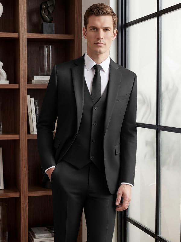 MAGE MALE Men's 3 Piece Suit Slim Fit One Button Business Wedding Formal Blazer Jacket Vest Pants Set - Image 4
