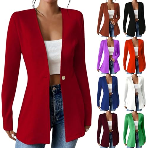 Womens Blazer Business Casual Collarless Long Sleeve Button Front Blazers Slim Work Office Suit Jackets with Pockets4