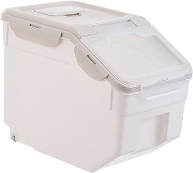LALAFINA Airtight Large Pet Food Storage Container Beige with Snap-lock Lid and Sealed Buckles Dry Food Bin for Dog Cat Bird and Rice Preservation