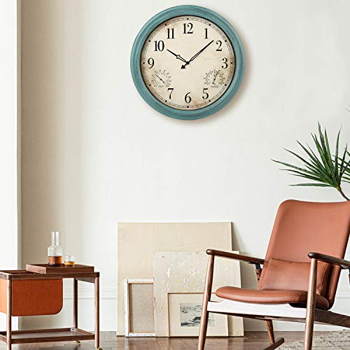 Yumtim 18 Inch Vintage Wall Clock With Thermometer And Hygrometer, Waterproof Outdoor Clock With Large Number, Non-Ticking Decorative Clock #TOP6