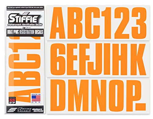 Image of STIFFIE Uniline Orange Crush 3 inch Super Sticky Boat & PWC Registration Decals • Numbers Letters Stickers