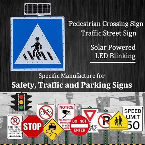 24" Solar Flashing Pedestrian Crossing Sign, Weatherproof Aluminum Traffic Warning Sign for Urban Roads & Schools, Solar-Powered IP65 Crosswalk Safety Sign, 61CM