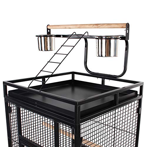 Display4top Zwarte grote smeedijzeren fokken vogelkooi vluchtkooi voor kaketoe, roodbuik, kanarie met baars standaard en… - Afbeelding 7