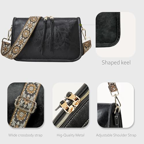 Crossbody Bag for Women Bohemian Vintage Stylish Purse Vegan Leather Shoulder Bag with Adjustable Wide Strap3