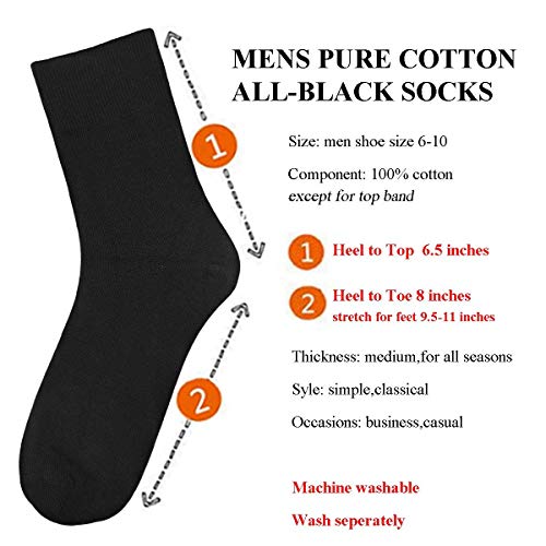 Ait fish Men's 100% Cotton Loose Cuff Crew Socks Lightweight Plain Dress Socks 5 Pairs2