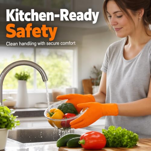Image of BusyLive Disposable Nitrile Gloves with Diamond Texture for Kitchen | Textured Grip and Heavyweight Design, Latex Free Work Gloves for Cleaning, Mechanics, and Gardening