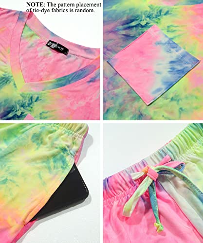 Image of RUBZOOF Women's Short Sleeve Pajama Sets with Pockets Casual V Neck 2 Piece Lounge Sets S-3XL