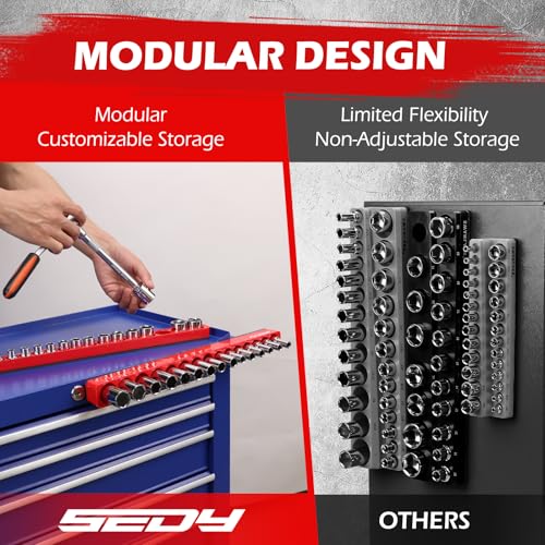 2-Piece 3/8"-Drive Metric Magnetic Socket Organizer Set (Holds 30 Sockets) - Detachable Tool Tray with 5mm Magnetic Base, Screw-Fixed Design & Heavy-Duty Modular Storage for Garage/Home Workshop