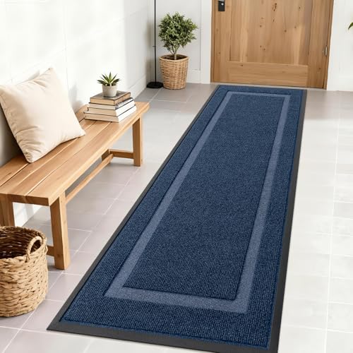 Image of OLANLY Front Door Mat Indoor Outdoor Entrance, Waterproof All-Season, All-Weather Doormat, Sturdy Natural Rubber, Fade Resistant, Low Profile, Easy Clean Patio Porch Entryway Mat, 71x23, Blue
