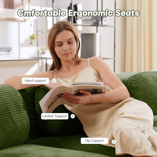 Image of 81.8 Inch 2-Seat Modular Sectional Cloud Sofa, L-Shaped, Corduroy Green