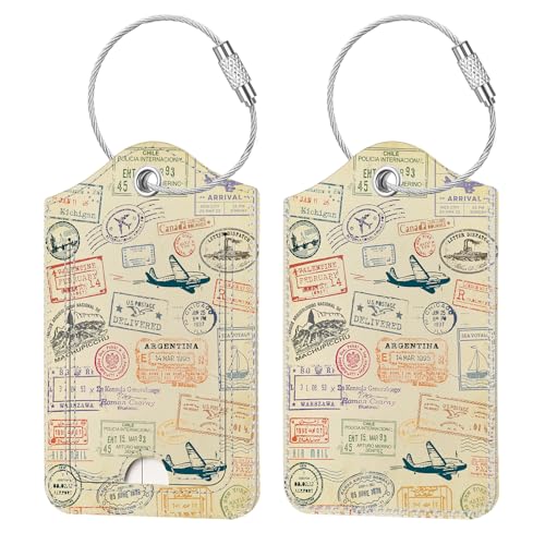 Fintie Luggage Tags Privacy Cover ID Label with Stainless Steel Loop and Address Card for Travel Bag Suitcase - Postmark (2 Piece)