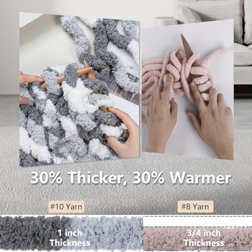 Image of Cozyful Chunky Yarn for Hand Knitting - #10 Chunky Chenille Blanket Yarn, Jumbo Big Thick Chunky Yarns for Crocheting, Tie Dye Bulky Knit Yarns, 8 Skein (20 yds 8 oz Each Skein), Multi Grey&White