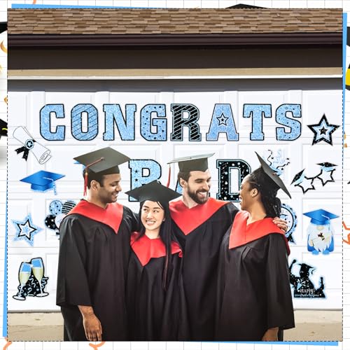 Image of Landhoow 30 Pcs Graduation Car Magnets 2026 Senior Graduation Car Decoration Bumper Sticker Congrats Grad Magnet Magnetic Refrigerator Decal for Grad Parade Party Supplies(Light Blue, Black)