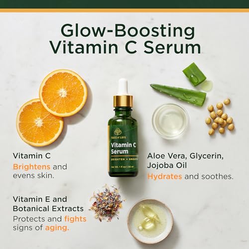 Tree of Life Beauty Vitamin C Skin Care Set, Skin Brightening Face Oil for Dark and Age Spots, Facial Serums for Dry and Sensitive Skin with Hyaluronic Acid & Vitamin E for Soft Smooth Skin, 1 Fl Oz - Image 3