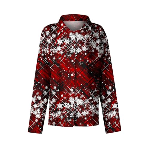 Women Christmas Tops Dressy Button Down Collared Shirts Business Work Shirt | Festive holiday print, button down front, collared neck, roll up sleeves, holiday season, party family gathering - image 5