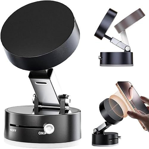 Kdely Vacuum Suction Magnetic Phone Holder, 2025 New Magnetic Suction Phone Mount, Foldable and Retractable Double-Sided Magnetic Phone Holder for All Phones (Black)