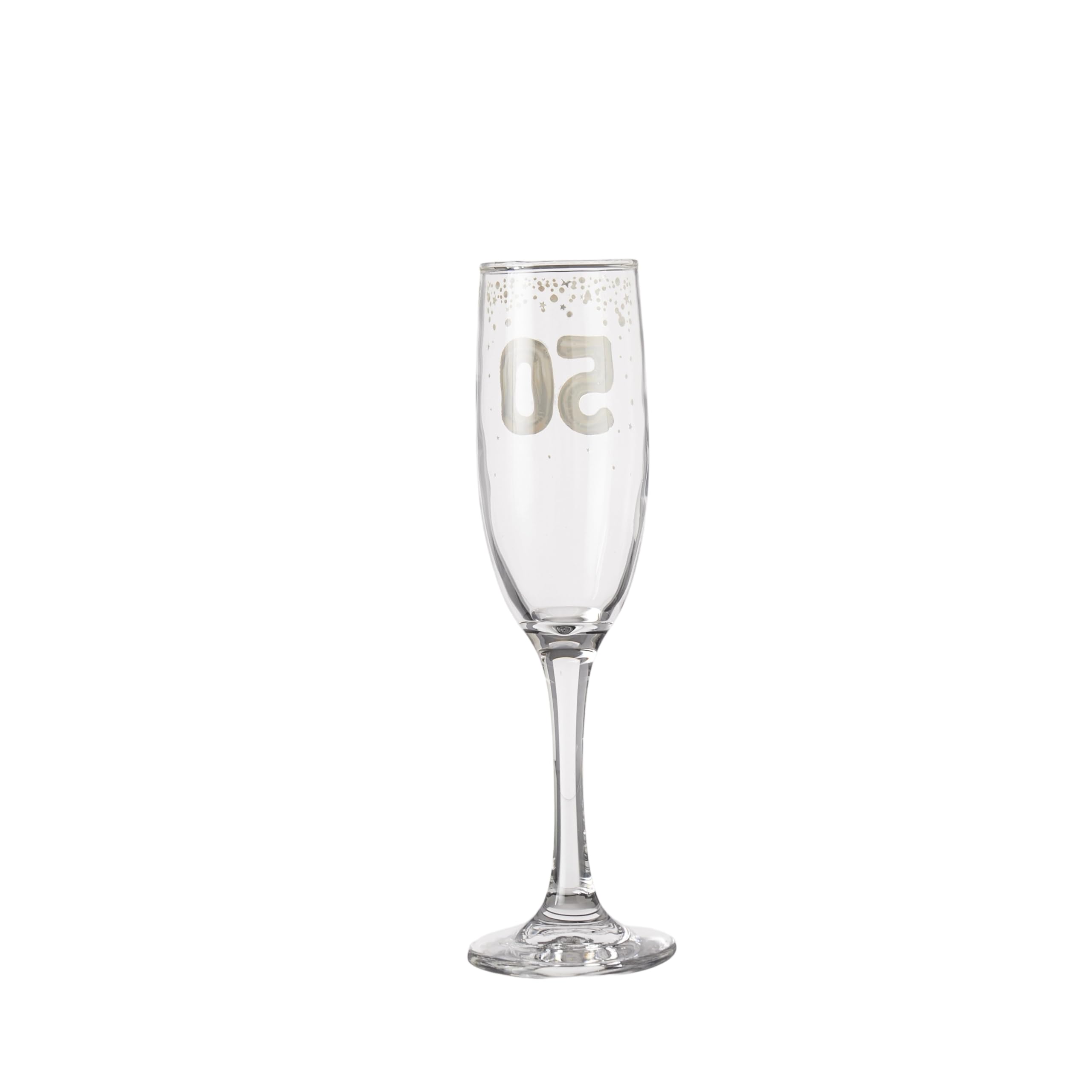 Hox Flauta de champán para regalo de 50 cumpleaños, elegante diseño de globo dorado, cristal transparente para Prosecco, champán y vino espumoso, recuerdo de celebración premium en caja de regalo