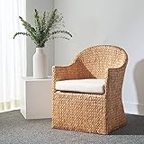 Safavieh Couture Home Collection Solomon Rattan, Natural/Beige Cushion Water Hyacinth Dining Chair (Fully Assembled) CWK2000A, Rattan