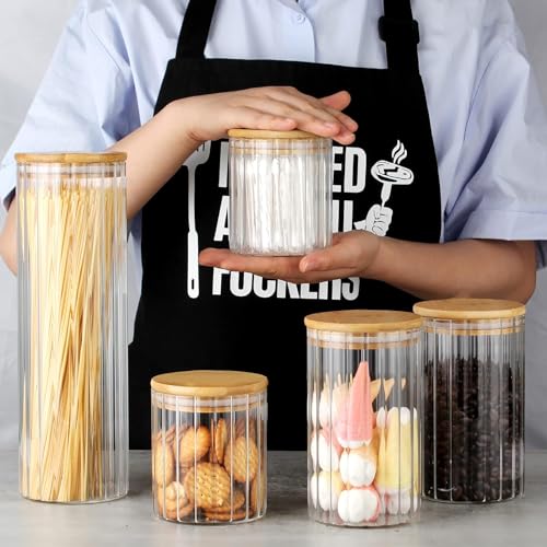 Image of MARTVIA Glass Food Storage Jars With Bamboo Lids 650Ml Set of 4,Wide Mouth Lid Jar For Home Kitchen,Flour,Sugar,Coffee,Pasta,Oats,Grains,Cookies,Snacks (Lining),Transparent