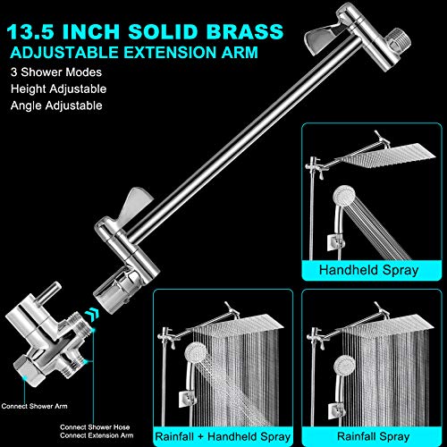 12 Inch Rain Shower Head With Handheld Spray, Anti Leak Dual Square Rainfall Shower Heads With Adjustable 13.5'' Extension Arm, Bathroom High Pressure Hand-Held Showerhead With Hose And Holder #TOP3