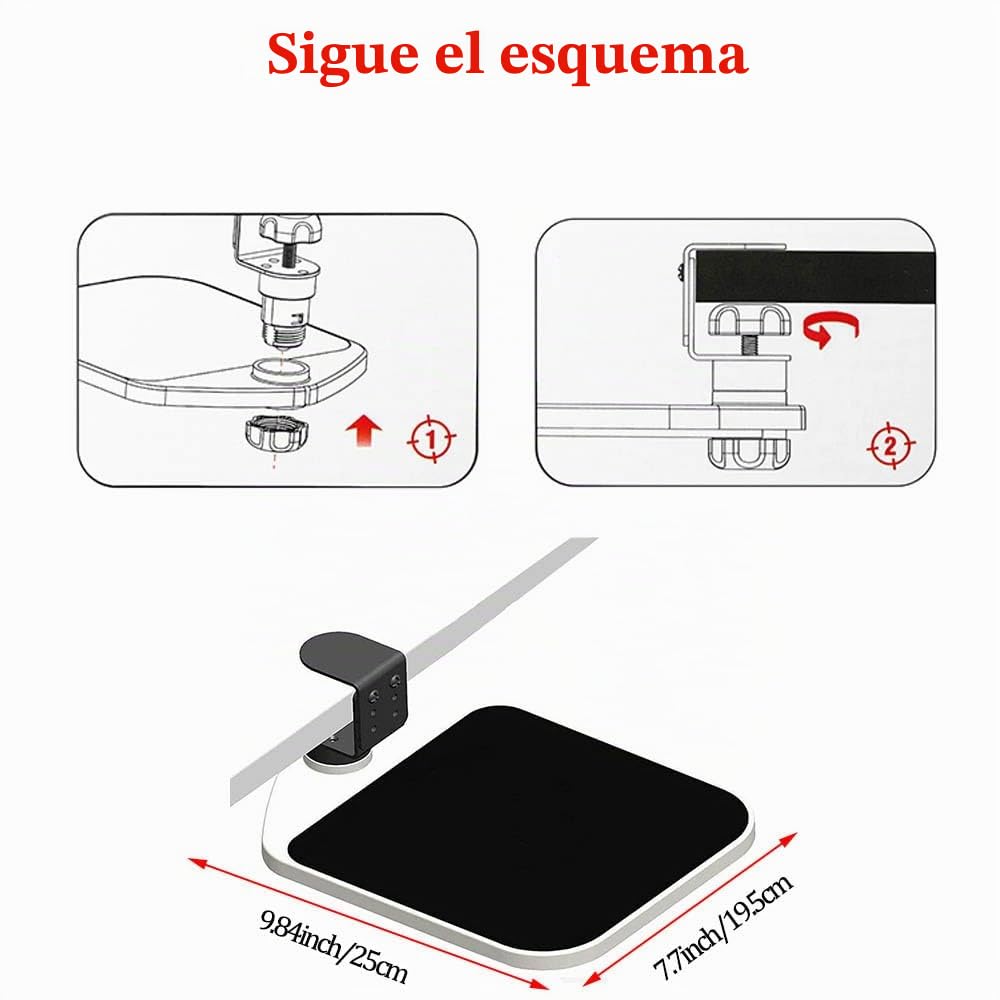 Bandeja de Ratón para Oficina en Casa o Debajo del Escritorio, Abrazadera en Plataforma Giratoria de 360°, Alfombrilla Ergonómica para Ratón