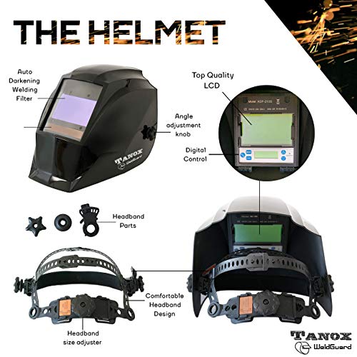 Digital Control Auto Darkening Solar Powered Welding Helmet Adf-210S, True Color Tech, Solar Shade Lens, Tig Mig Mma, Adjustable Range 4/9-13 Bonus 16" Fire Retardant Welding Gloves. #TOP3