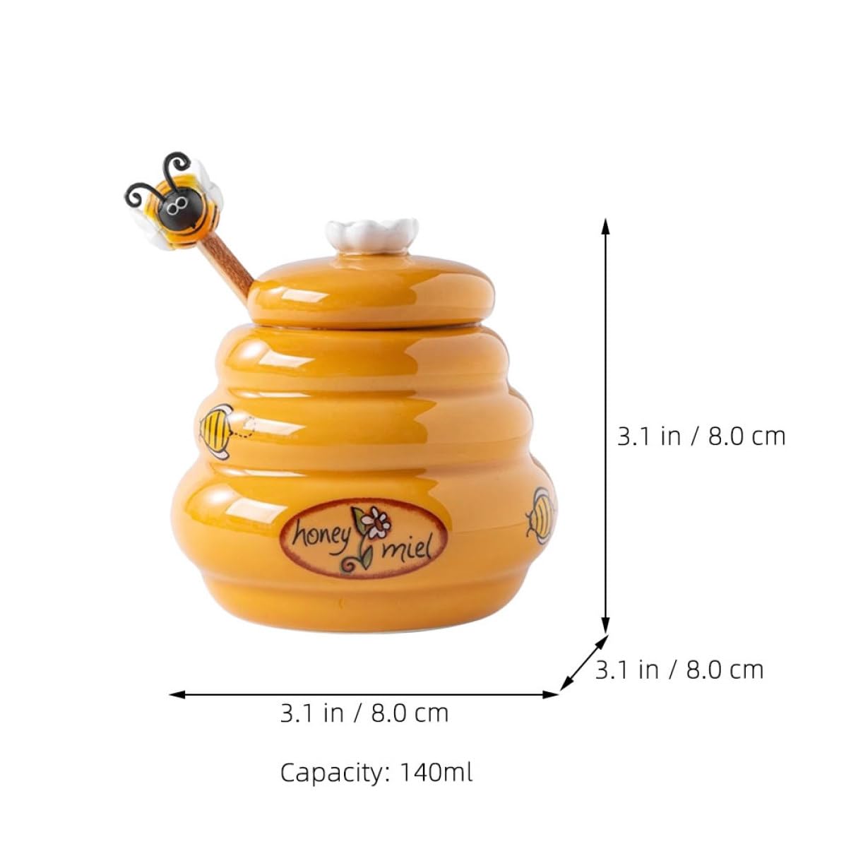NAMOARLY Ceramic Honey Storage Jar Wooden Dipper Honey Dispenser Pot for Kitchen