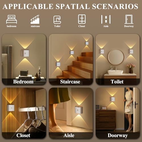 Apliques de pared LED con sensor movimiento recargables dorados pack de 2 7