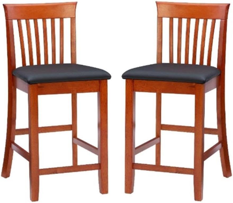 Pemberly Row 24" Rubberwood Counter Stool in Cherry - Set of 2