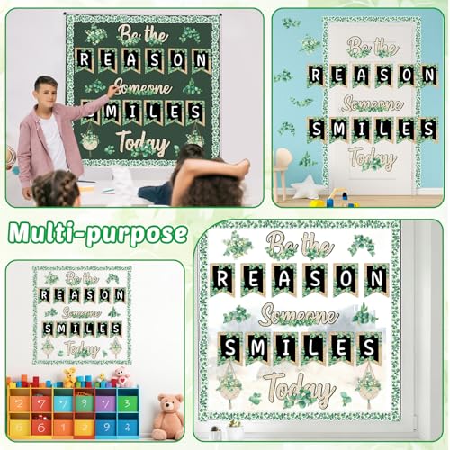 Image of Eucalyptus Bulletin Board Decoration Set Welcome Classroom Decor Be The Reason Someone Smile Today Bulletin Board Greenery Inspirational Eucalyptus Cutouts for Home School Chalkboard Door Wall Decor