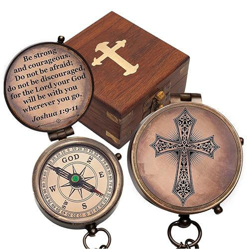 Baptism Gift Personalized Keepsake Compass Engraved Cross and Be Strong and Courageous, Confirmation Gift Ideas, Gift of Faith. Missionary miniatura 1