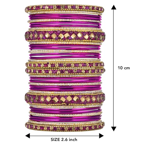 Image of Peora Stone Studded Chuda Metal Bangles Set Gift for Women