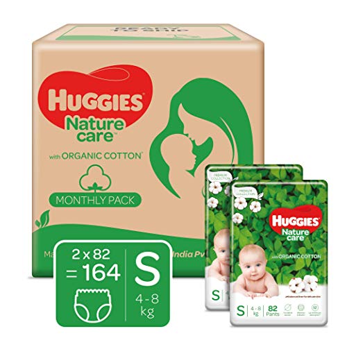 Image of Huggies Nature Care Pants, Monthly Pack, Small Size Diaper Pants, 164 Count & Huggies Baby Wipes - Cucumber & Aloe (72 Count)