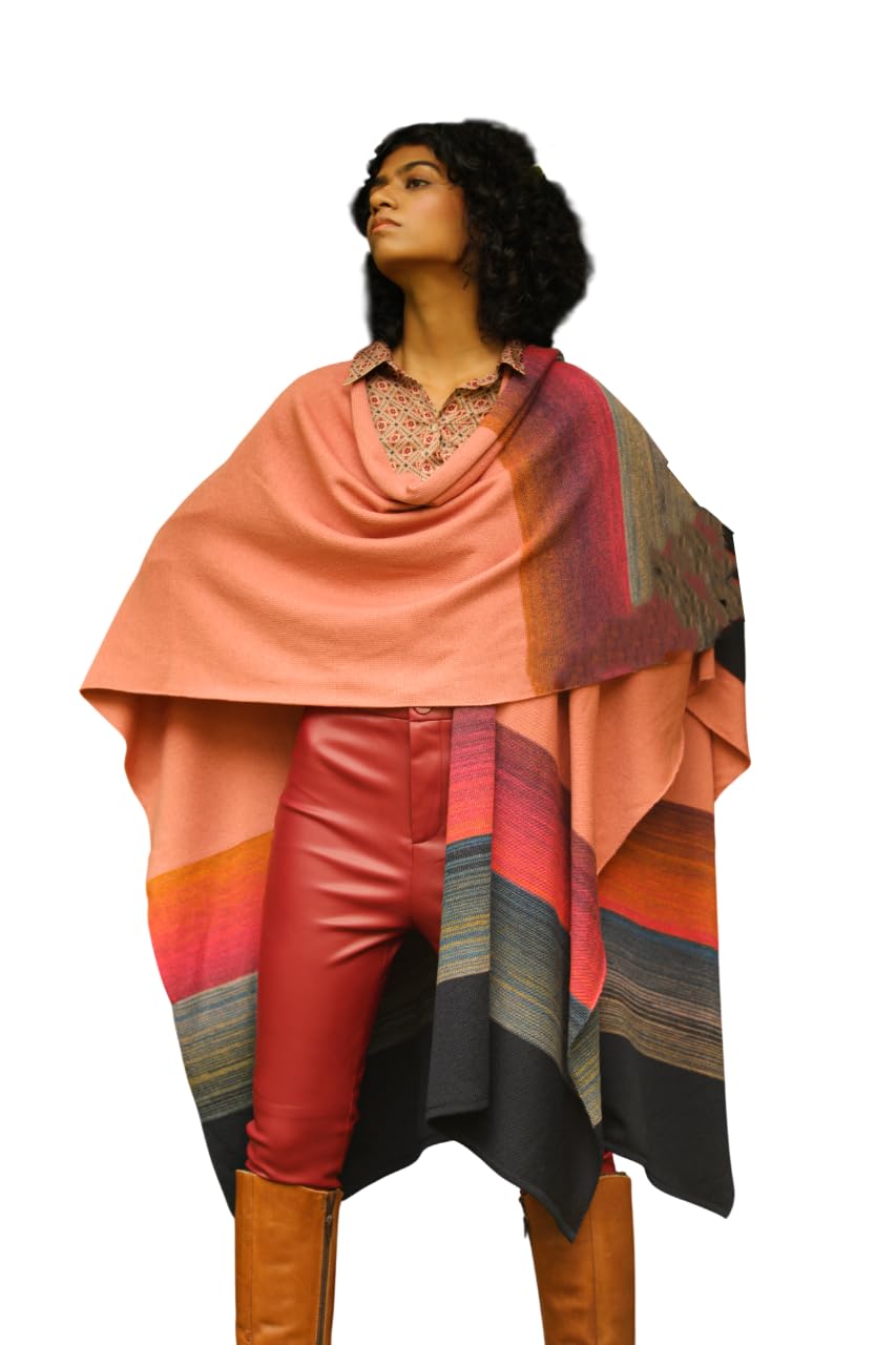 Womens Cape Outerwear | Draped Cape Style Layer with Open Front Shawl Design | Soft Woolen Texture with Contrast Border Finish | Indo-Western Fashion Wrap-image-1