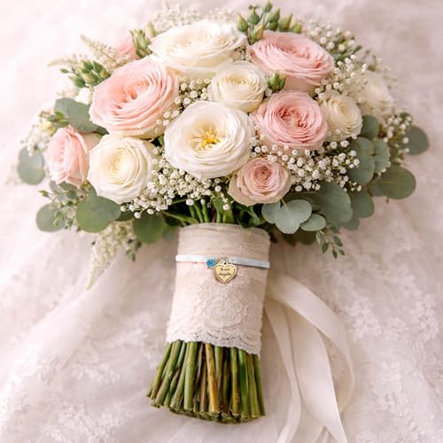 Image of MIXJOY Something Blue Gift for Bride, Wedding Day Bridal Blue Pearl Angel Wings Bouquet Garter Charm for Bride to Be