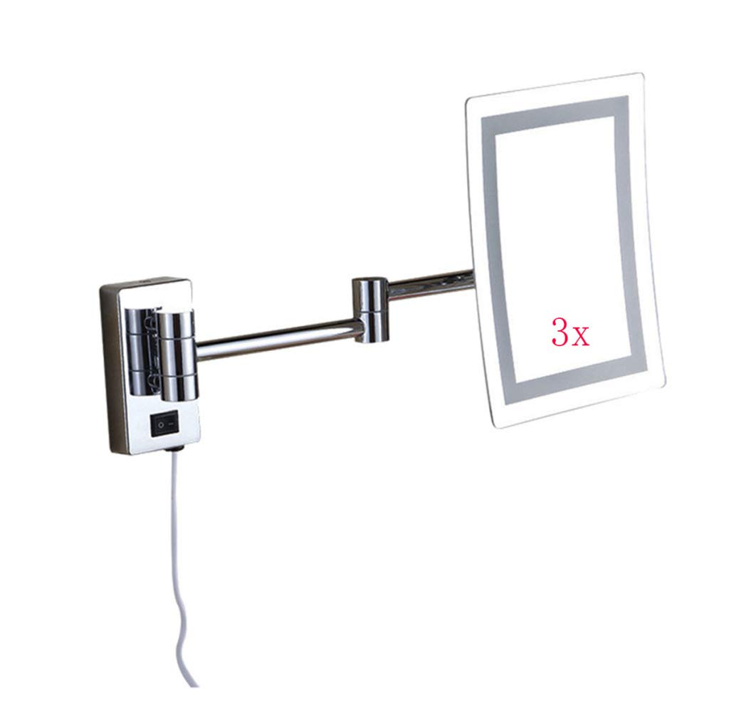 Spacmirrors with LightsLED Lighted Wall-Mounted Bathroom Vanity Mirror Folding Rotating Beauty Mirror Silver_8 inch Leunlee