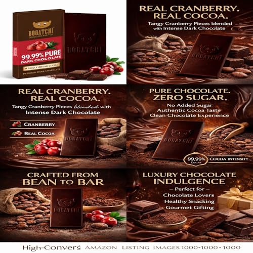 Image of BOGATCHI 99% Dark Chocolate | Cranberry | Real Cocoa Intense Dark Chocolate, 60 gm