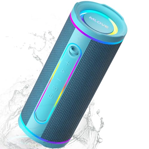 Image of MLOVE E80 Speakers Bluetooth Wireless, Portable Bluetooth Speaker with Aux Input, Micro SD Card Slot, Bass Boost, Dual Pairing, Lights, IPX7 Waterproof, BT5.4 for Outdoor, Travel, Car, TV, 30W, Blue